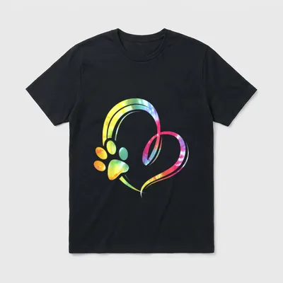 Aquarell Pfote Hunde Herz T-Shirt – Klassisches T-Shirt in Schwarz