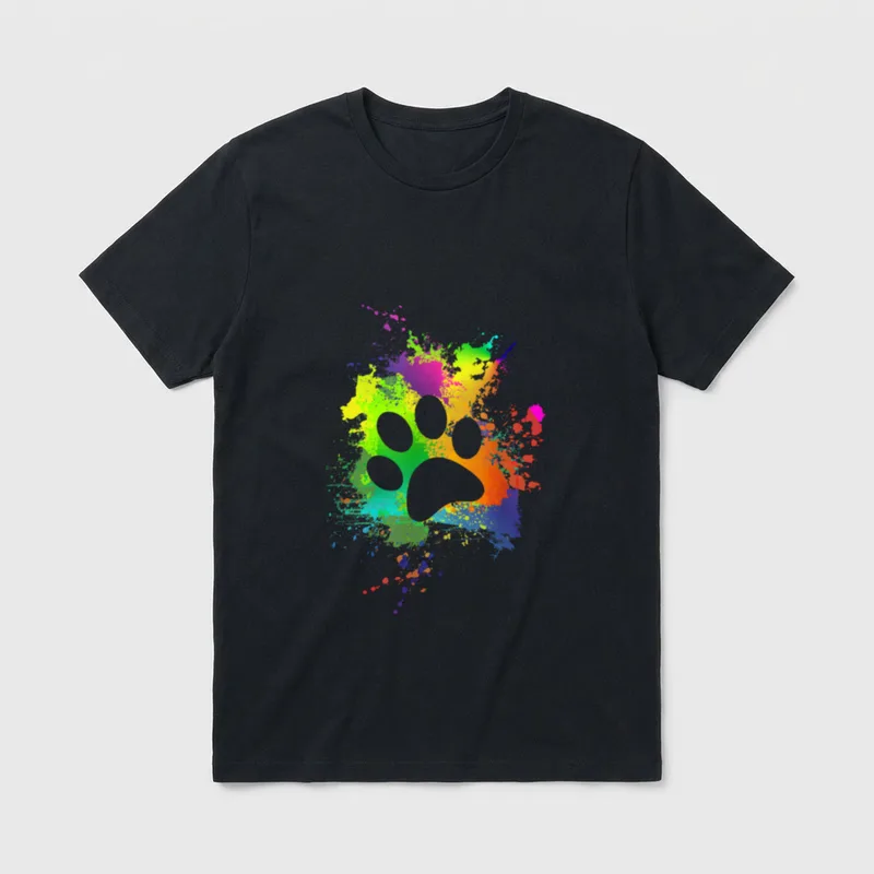 Bunter Hundepfoten Abdruck Bunt T-Shirt – Klassisches T-Shirt in Schwarz