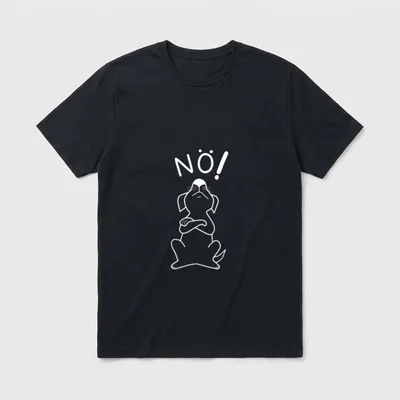 Süsser Hund mit Nö T-Shirt – Weißer Strichzeichnung eines sturen Hundes mit dem Aufdruck NÖ! – Klassisches T-Shirt in Schwarz