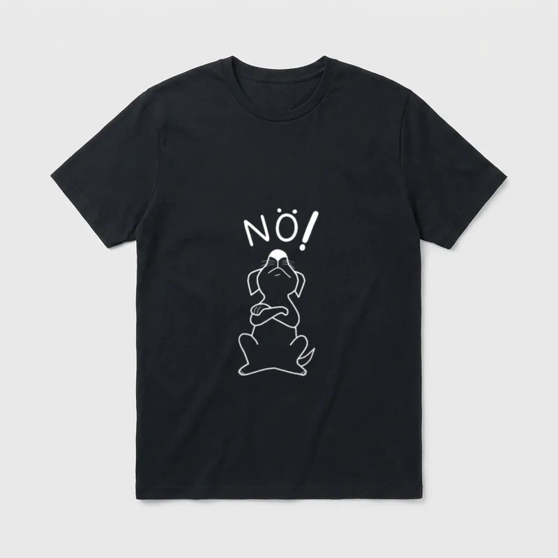 Süsser Hund mit Nö T-Shirt – Weißer Strichzeichnung eines sturen Hundes mit dem Aufdruck NÖ! – Klassisches T-Shirt in Schwarz