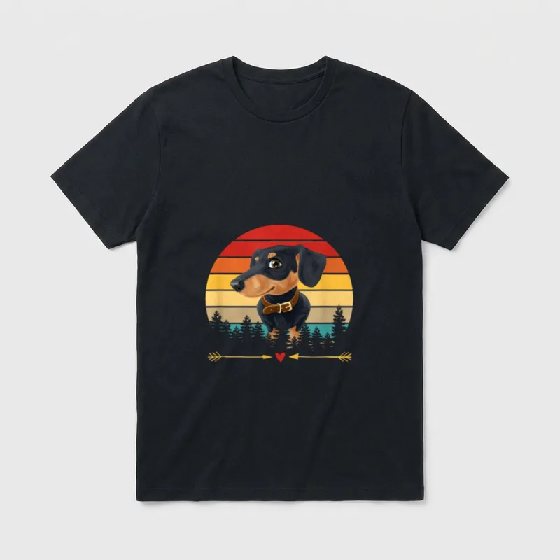 Vintage Dachshund Sunset Dog T-Shirt – Klassisches T-Shirt in Schwarz