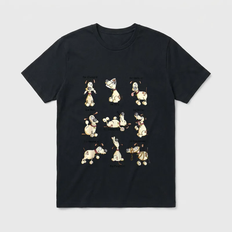 Hunde Yoga Comic T T-Shirt – Klassisches T-Shirt in Schwarz