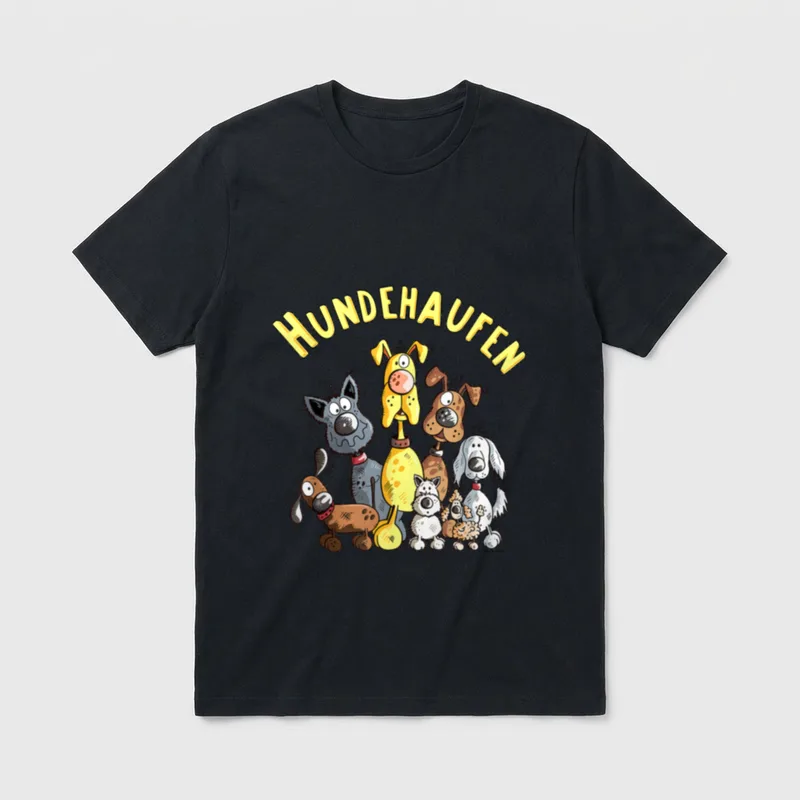 Funny Hundehaufen I Hunde Team T-Shirt – Cartoon-Hunde mit gelbem Schriftzug HUNDEHAUFEN – Klassisches T-Shirt in Schwarz