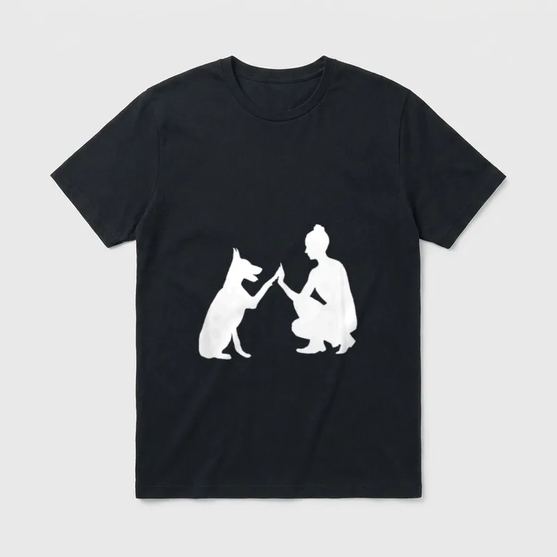 Hund Und Frauchen Beste T-Shirt – Weiße Silhouette Frau und Hund geben sich Highfive – Klassisches T-Shirt in Schwarz