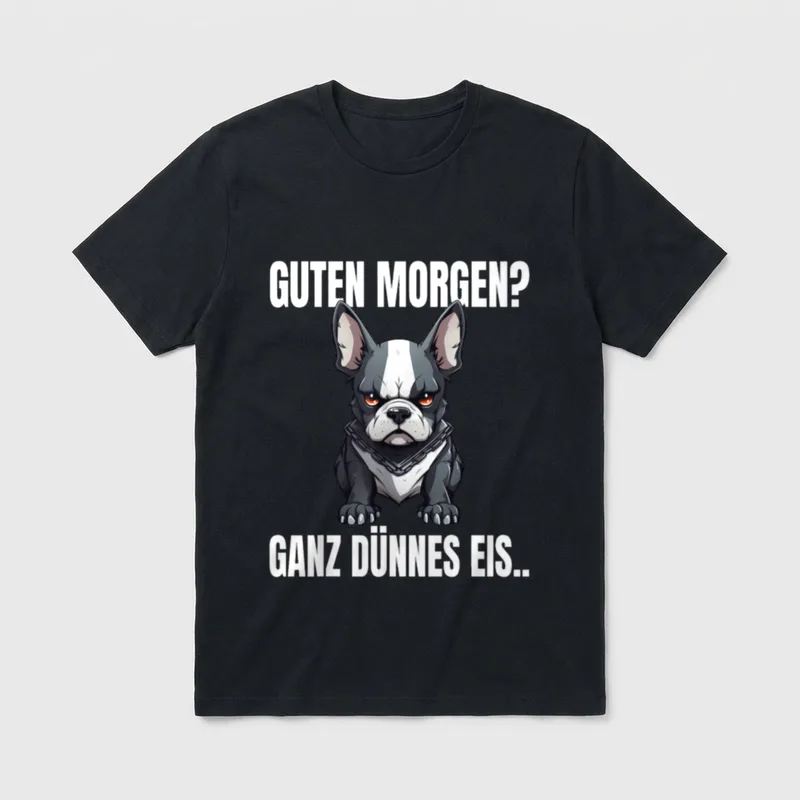 Guten Morgen Ganz Dünnes T-Shirt – Bulldogge mit Kette und Text Guten Morgen ganz dünnes Eis – Klassisches T-Shirt in Schwarz