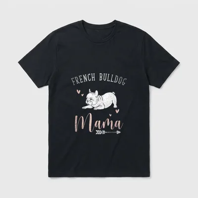 Hunde Mutter zum Muttertag T-Shirt – French Bulldogge Skizze mit Mama Schriftzug und Herzen – Klassisches T-Shirt in Schwarz