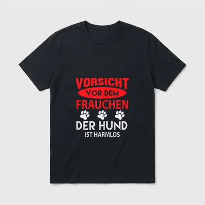 Vorsicht vor dem Frauchen Hundehalter T-Shirt – Klassisches T-Shirt in Schwarz