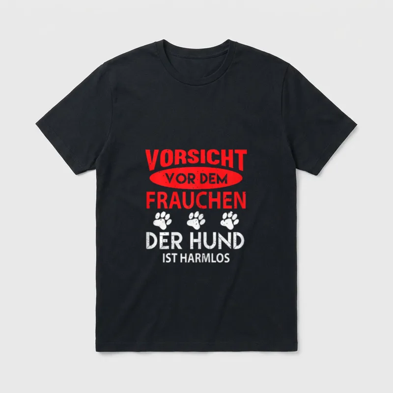 Vorsicht vor dem Frauchen Hundehalter T-Shirt – Klassisches T-Shirt in Schwarz
