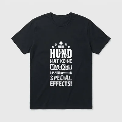 Hund mit Special Effects T-Shirt – Weißer Schriftzug mit Pfoten und Knochen auf grauem Grund – Klassisches T-Shirt in Schwarz