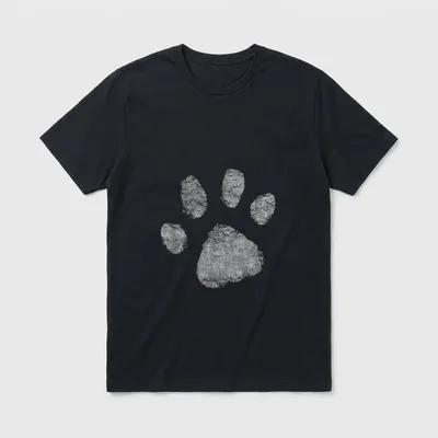 Hunde für Frauen Männer T-Shirt – Silberne Hundepfote mit Risseffekt auf grauem Grund – Klassisches T-Shirt in Schwarz