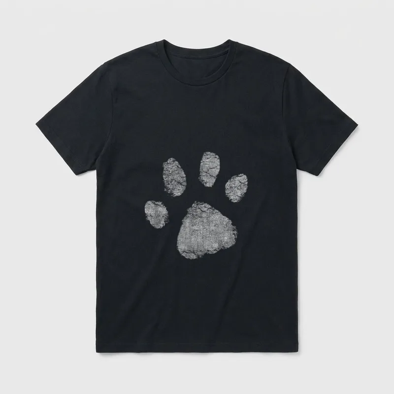 Hunde für Frauen Männer T-Shirt – Silberne Hundepfote mit Risseffekt auf grauem Grund – Klassisches T-Shirt in Schwarz