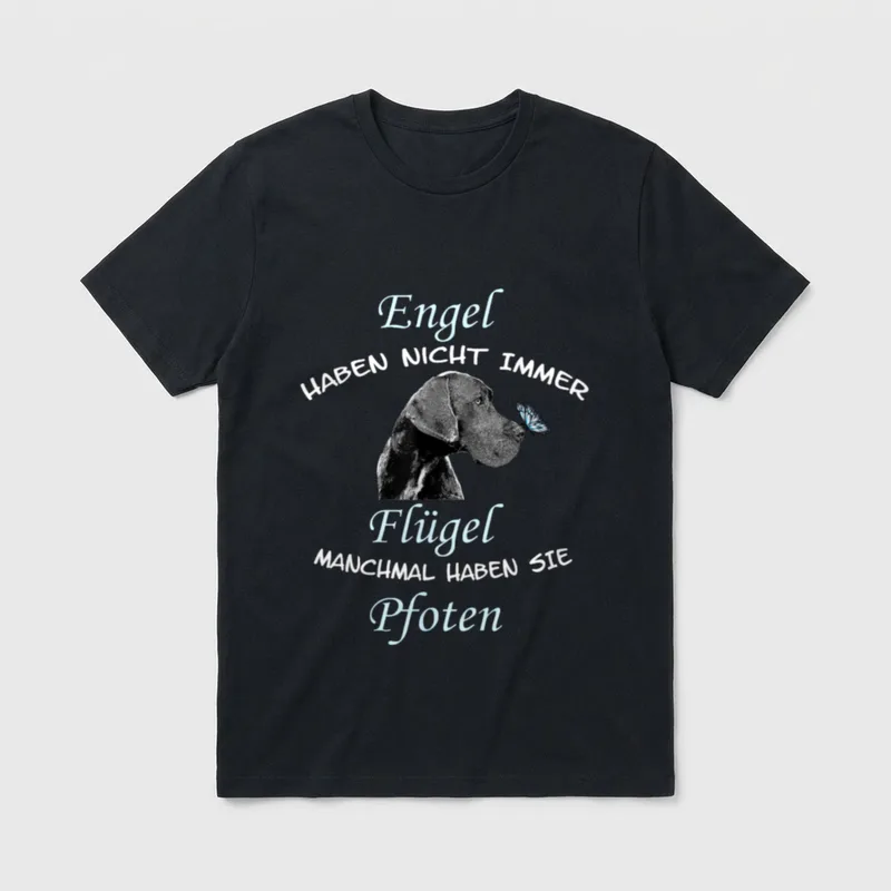 Deutsche Dogge Engel Flügel T-Shirt – Hundemotiv mit Spruch Engel haben nicht immer Flügel – Klassisches T-Shirt in Schwarz
