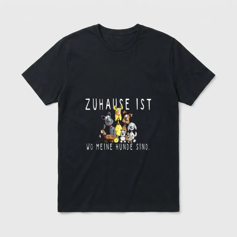 Hund Fun Design T-Shirt – Zu Hause ist wo meine Hunde sind mit sieben cartoonartigen Hunden – Klassisches T-Shirt in Schwarz
