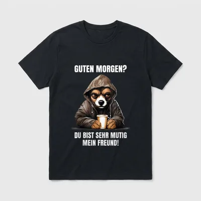 Lustiger und müder Hund T-Shirt – Schlafiger Hund in Kapuzenjacke mit Kaffee und Text – Klassisches T-Shirt in Schwarz