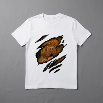 Bordeaux Dogge in mir T-Shirt – Brauner Dogue de Bordeaux Kopf im Riss-Effekt mit Kette – Klassisches T-Shirt in Schwarz