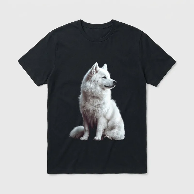 DogtastiQ Samojede Hundemotiv Haustierkunst T-Shirt – Klassisches T-Shirt in Schwarz