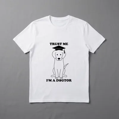Trust me I'm a T-Shirt – Sitzender Hund mit Doktorhut und Text TRUST ME I‘M A DOGTOR – Klassisches T-Shirt in Schwarz