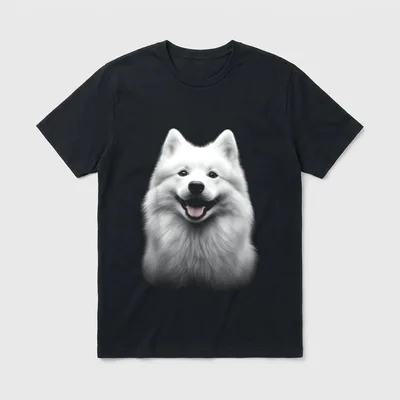 DogtastiQ Samojede-Hundemotiv Haustier-Illustration T-Shirt – Klassisches T-Shirt in Schwarz