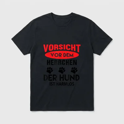 Vorsicht vor dem Herrchen T-Shirt 0420 – Klassisches T-Shirt in Schwarz
