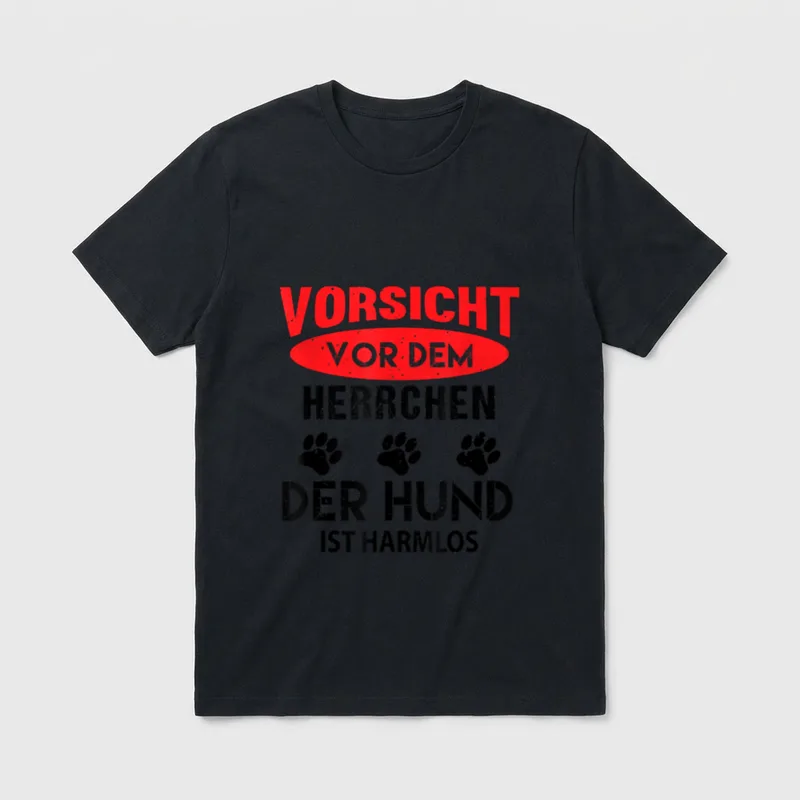 Vorsicht vor dem Herrchen T-Shirt 0420 – Klassisches T-Shirt in Schwarz