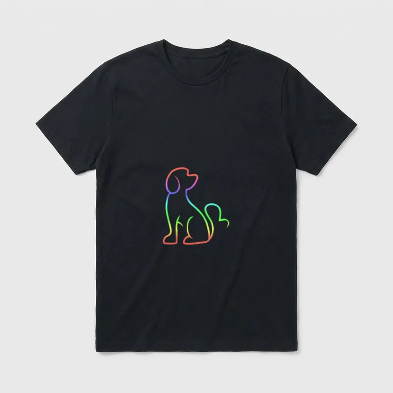 Single Line Design Hundebesitzer T-Shirt – Bunt verlaufender Strichhund in Single-Line-Optik – Klassisches T-Shirt in Schwarz