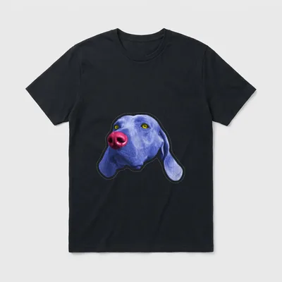 Bunter Hund John T-Shirt – Blauer Hundekopf mit roter Nase und gelben Augen im Sticker-Look – Klassisches T-Shirt in Schwarz