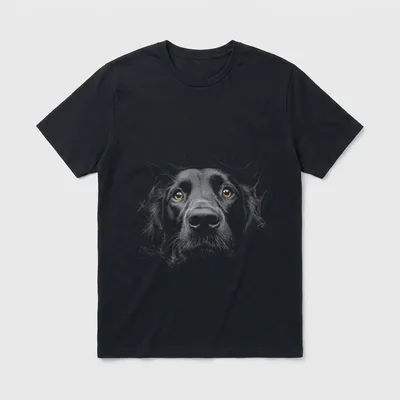 DogtastiQ Flach beschichteter Retriever-Hunde-Motiv T-Shirt – Klassisches T-Shirt in Schwarz