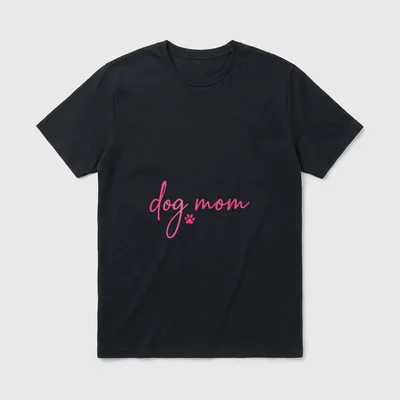 Dog Mom für Frauen T-Shirt – Pinker dog mom Schriftzug mit kleinem Pfotenabdruck – Klassisches T-Shirt in Schwarz