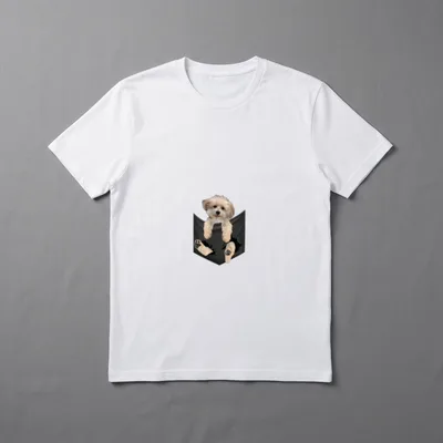 Dog breeds in pocket T-Shirt – Havanezer Welpen-Kopf und Pfoten in schwarzer Brusttasche – Klassisches T-Shirt in Schwarz