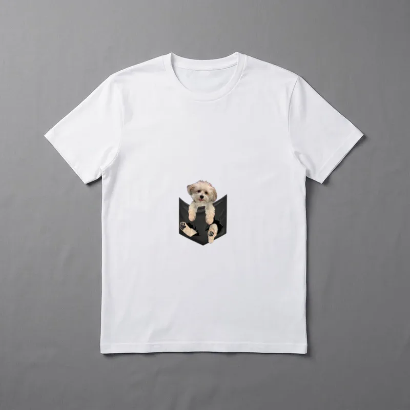 Dog breeds in pocket T-Shirt – Havanezer Welpen-Kopf und Pfoten in schwarzer Brusttasche – Klassisches T-Shirt in Schwarz