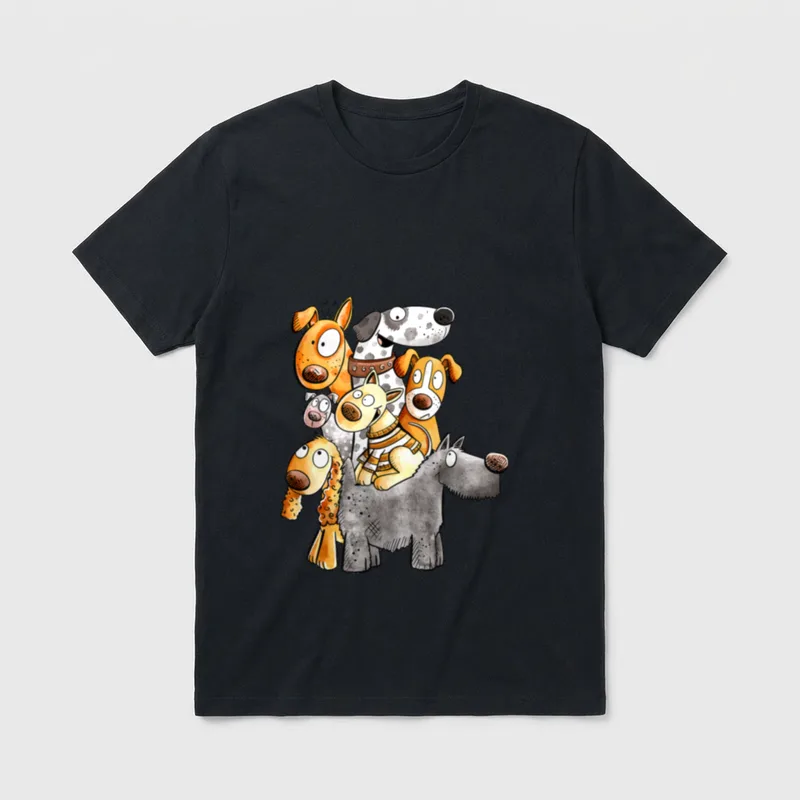 I Just Really Love T-Shirt – Zeichnung von sieben komischen Hunden in einer Gruppe – Klassisches T-Shirt in Schwarz