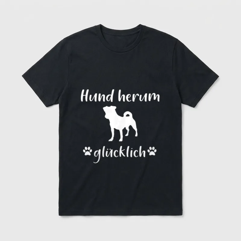 Hund herum glücklich T-Shirt – Klassisches T-Shirt in Schwarz