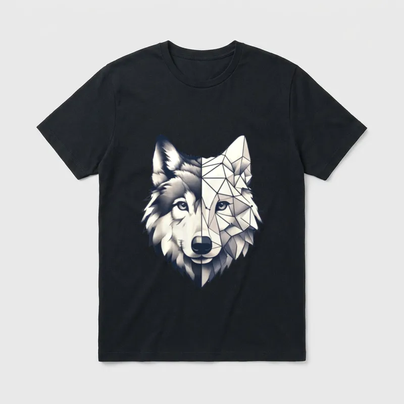 Klassischer abstrakter Wolf halbes T-Shirt – Klassisches T-Shirt in Schwarz