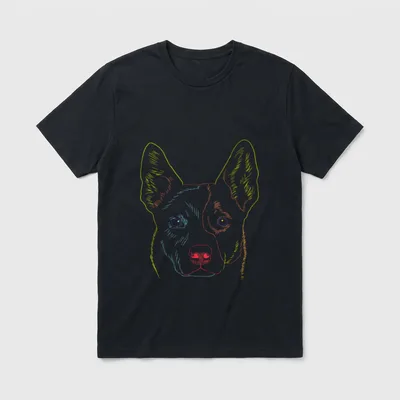Hund Australian Cattle Dog T-Shirt – Farbige Strichzeichnung Kopf Australian Cattle Dog – Klassisches T-Shirt in Schwarz