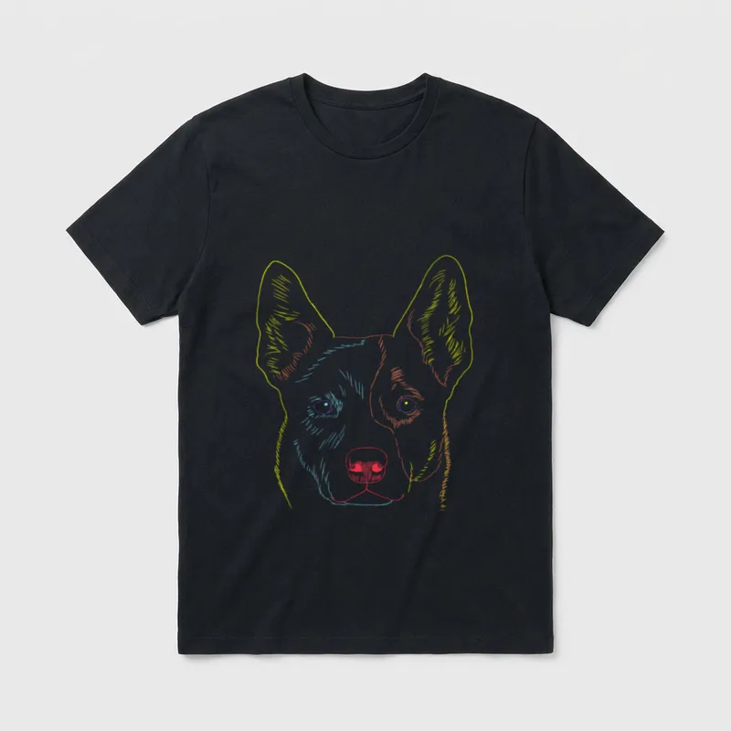 Hund Australian Cattle Dog T-Shirt – Farbige Strichzeichnung Kopf Australian Cattle Dog – Klassisches T-Shirt in Schwarz