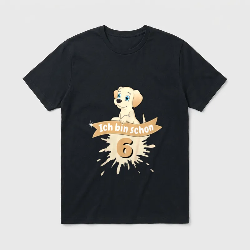 Ich bin schon 6 T-Shirt – Welpen mit Banner Ich bin schon 6 – Klassisches T-Shirt in Schwarz
