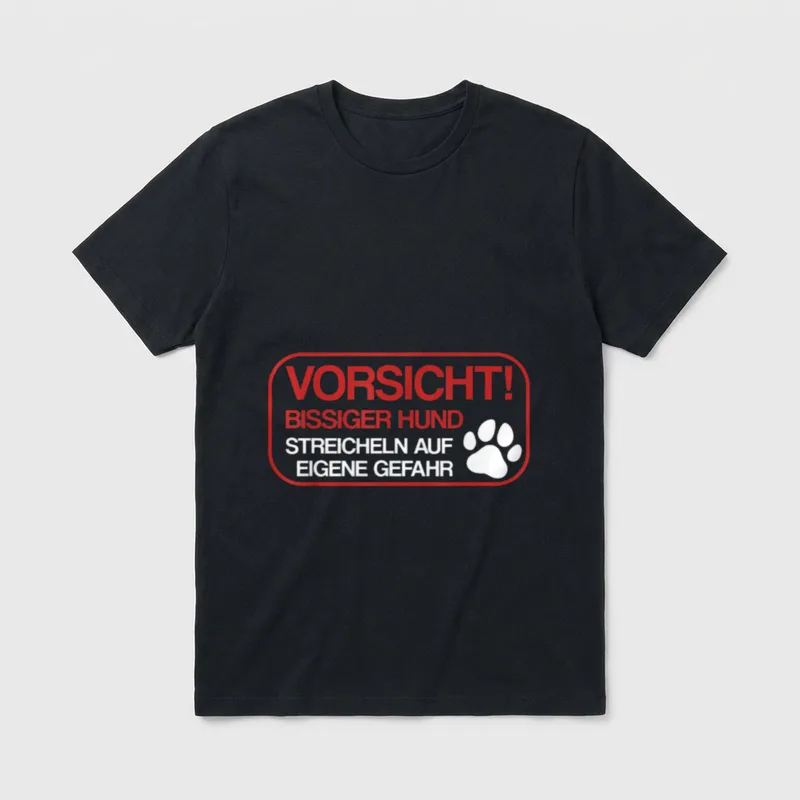 Vorsicht! Bissiger Hund Streicheln T-Shirt – Klassisches T-Shirt in Schwarz