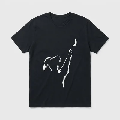 Hund mit Mond T-Shirt – Weiße Hundefigur und Halbmond auf dunklem Hintergrund – Klassisches T-Shirt in Schwarz