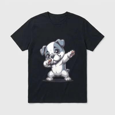 Dab American Bulldoge Tanzender T-Shirt – Grauer Bulldog-Welpen im Dab-Tanz mit großen Augen – Klassisches T-Shirt in Schwarz