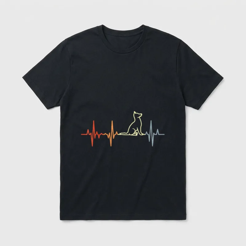 Vintage Hunde EKG Herzlinie T-Shirt – Klassisches T-Shirt in Schwarz