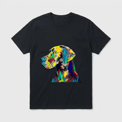 Deutsche Dogge Hund T-Shirt 0867 – Farbiger abstrakter Hundekopf in Regenbogen-Tönen – Klassisches T-Shirt in Schwarz