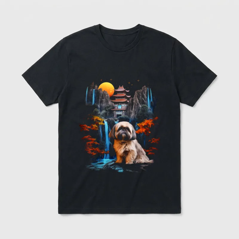 DogtastiQ Shih Tzu Motiv T-Shirt – Klassisches T-Shirt in Schwarz