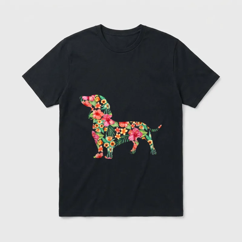 Dachshund Flower Funny Dog T-Shirt – Klassisches T-Shirt in Schwarz