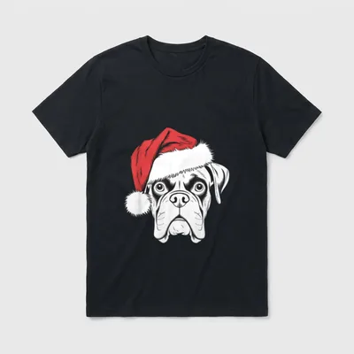 Joyful Boxer Weihnachtsmann Hund T-Shirt – Klassisches T-Shirt in Schwarz