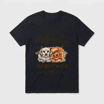 Only My Dogs Understands T-Shirt – Zwei Welpen mit Text Only my dogs UNDERSTANDS ME – Klassisches T-Shirt in Schwarz