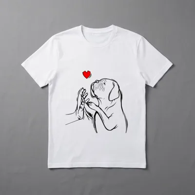 Dogue de Bordeaux Bordeauxdogge T-Shirt – Hund gibt Highfive mit rotem Herz darüber – Klassisches T-Shirt in Schwarz