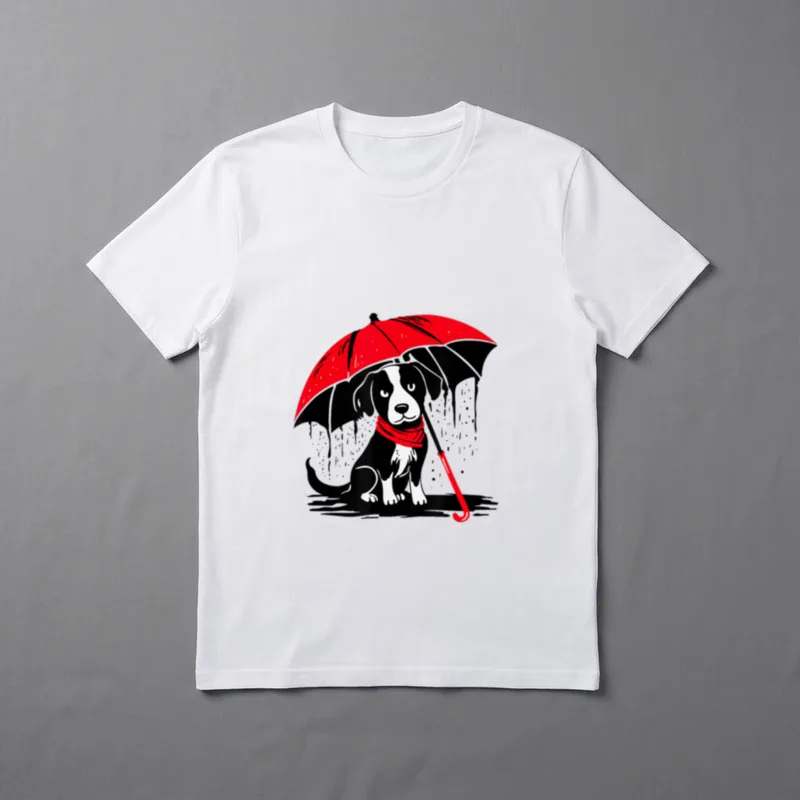 Street-Art Hund mit Regenschirm T-Shirt – Klassisches T-Shirt in Schwarz