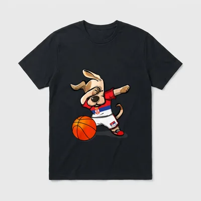 Funny Dabbing Dog Hund T-Shirt – Hund im Dab-Tanz mit serbischem Trikot und Basketball – Klassisches T-Shirt in Schwarz