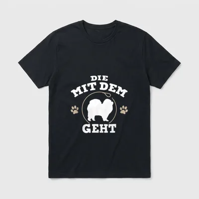 Die mit dem Chow-Chow T-Shirt – Weiße Chow-Chow Silhouette mit Leine und Pfotenabdrücken – Klassisches T-Shirt in Schwarz
