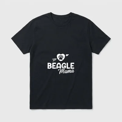 Beagle Mama T Hund T-Shirt – Schriftzug BEAGLE Mama mit Herz und Pfotenabdruck – Klassisches T-Shirt in Schwarz